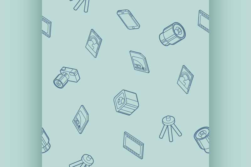 photo-outline-isometric-icons-pattern