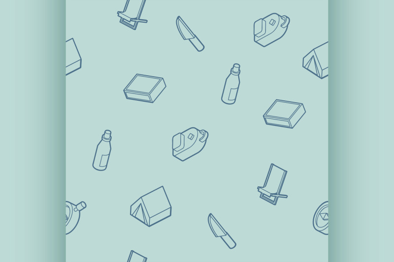 survival-kit-outline-isometric-icons-pattern