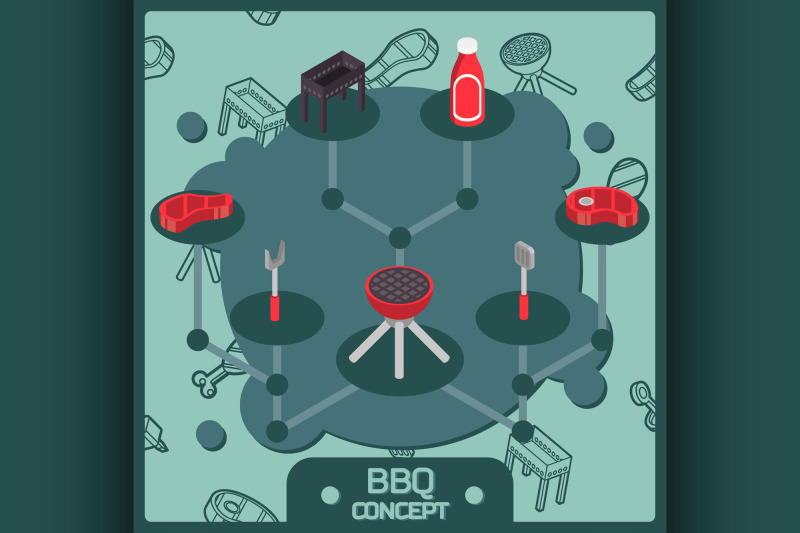 bbq-color-isometric-concept-icons