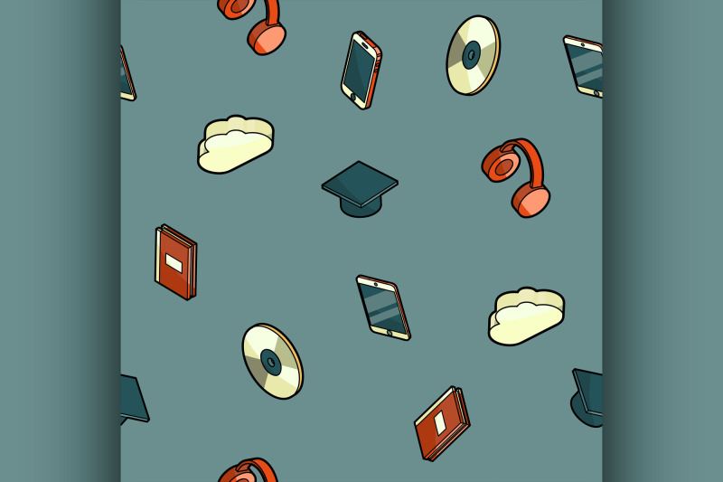 e-education-color-outline-isometric-pattern