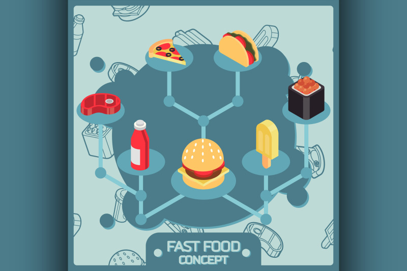 fast-food-color-isometric-concept-icons