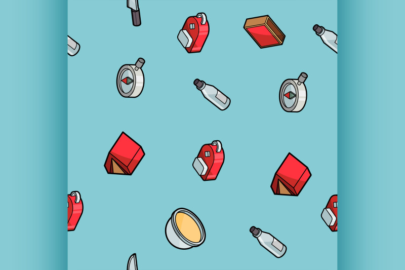 survival-kit-color-outline-isometric-pattern