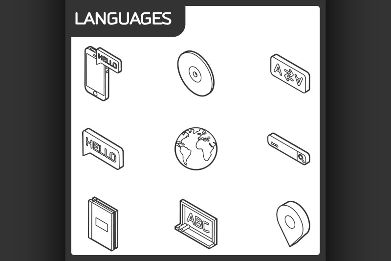 languages-outline-isometric-icons