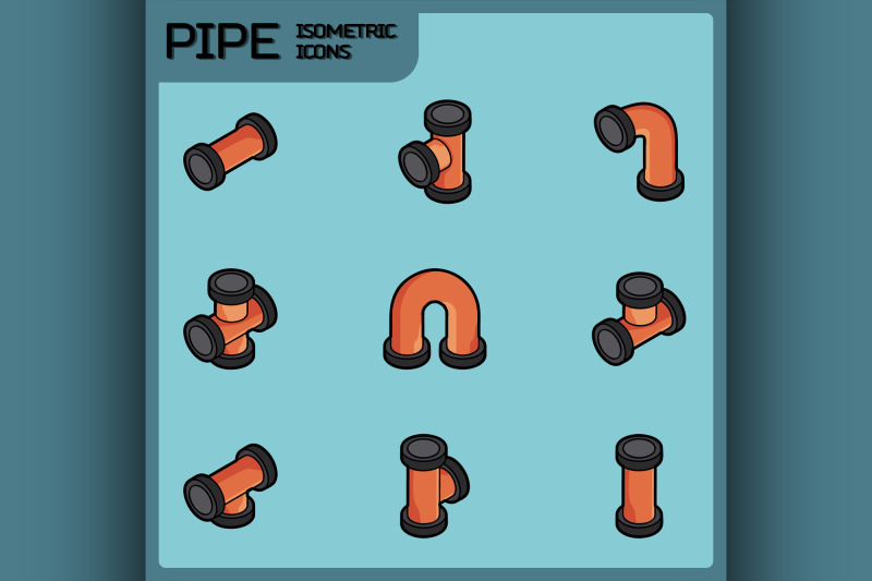 pipes-color-outline-isometric-icons