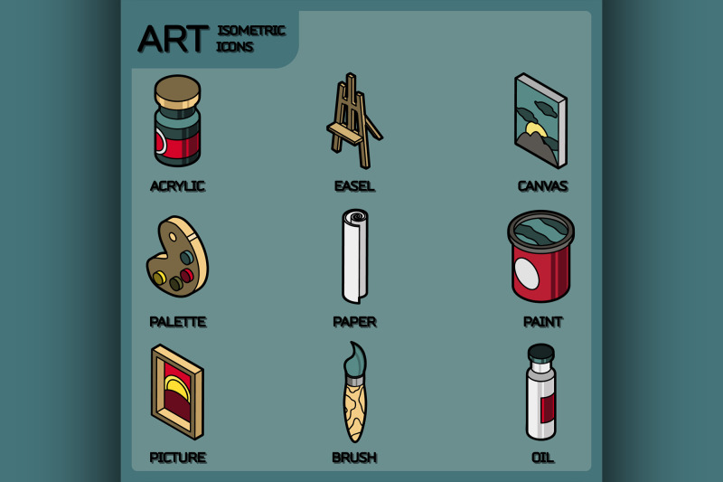 art-color-outline-isometric-icons-set