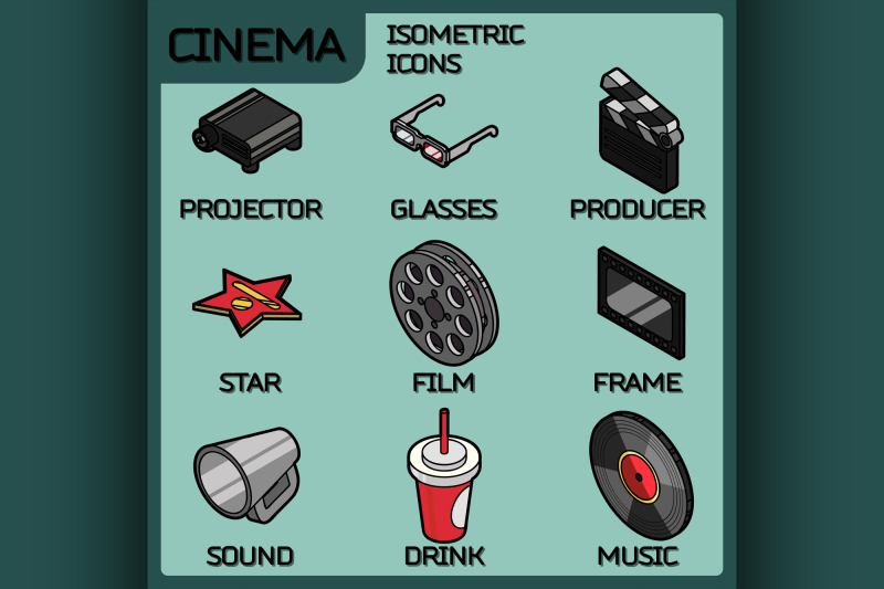 cinema-color-outline-isometric-icons