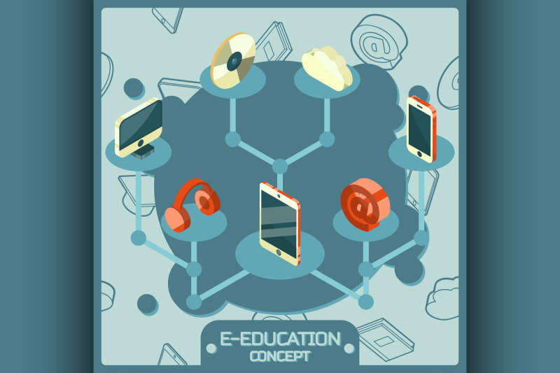 e-education-color-isometric-concept-icons