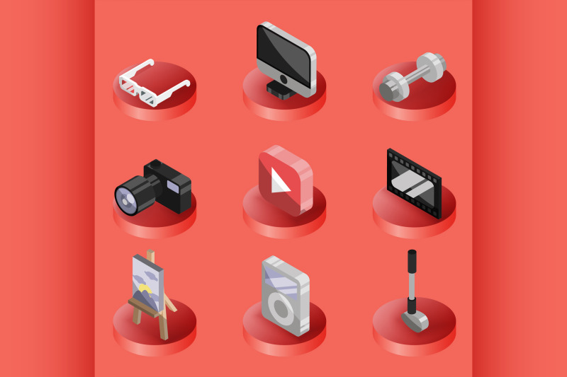 hobbie-color-ioutline-isometric-icons-set