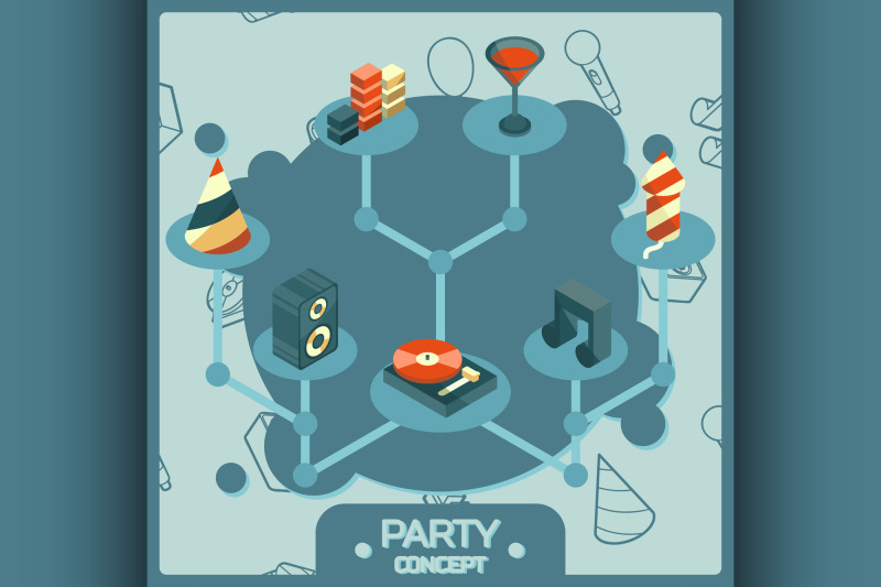 party-color-isometric-concept-icons-set