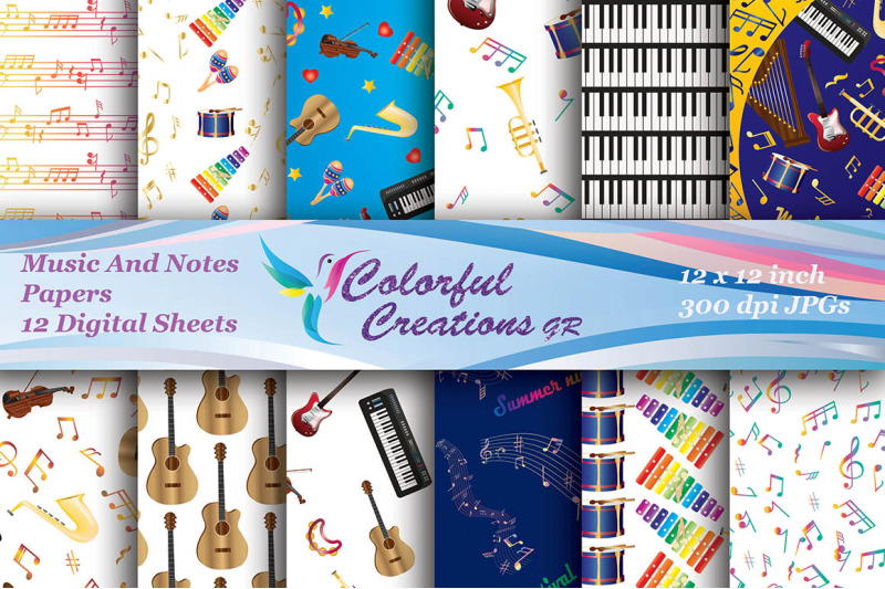 music-and-notes-digital-papers-musical-instruments-paper-piano-guit