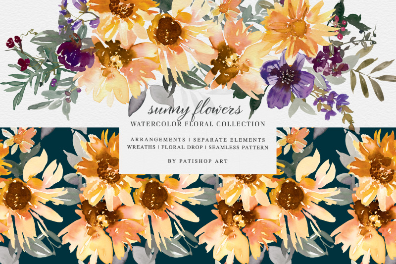 Watercolor Sunflower Clipart Collection By Patishop Art ...