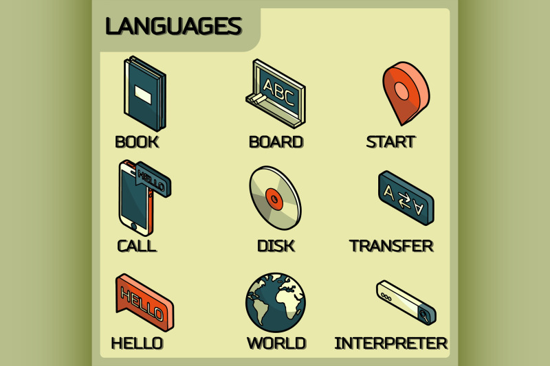 languages-color-outline-isometric-icons