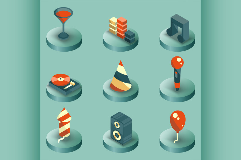 party-color-isometric-icons-set