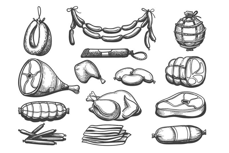 hand-drawn-meat-food-set
