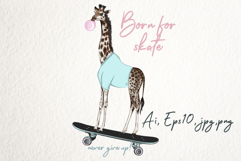 fashion-hipster-vector-illustration-with-giraffe-on-skateboard