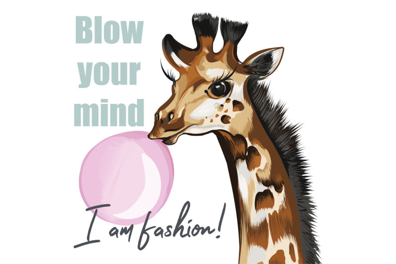 fashion-vector-illustration-with-giraffe-and-gum
