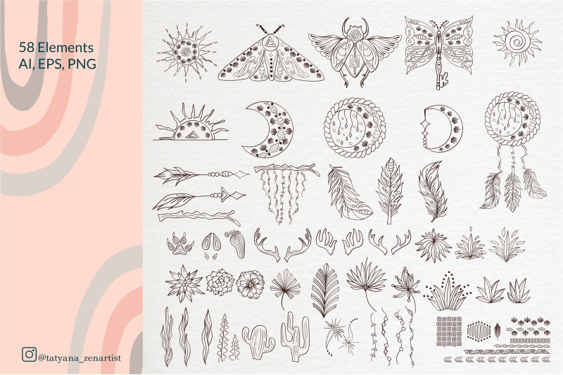 abstract-linear-tribal-boho-collection-modern-ethnic-clipart