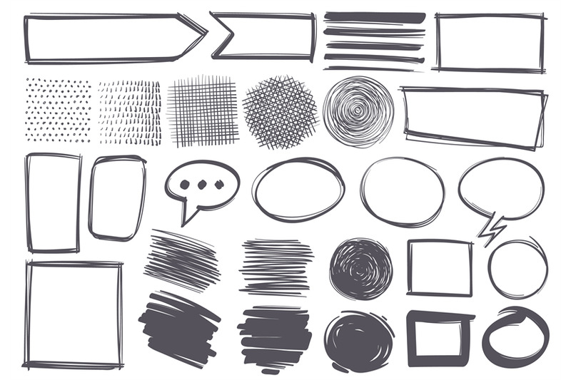doodle-shapes-pencil-sketch-textures-and-arrows-speech-bubbles-bord
