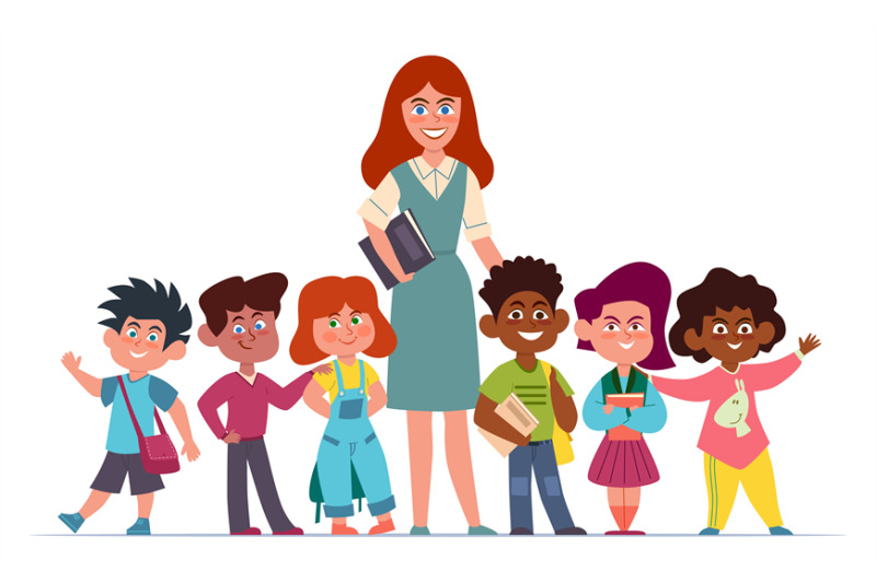 teacher-with-children-happy-multiethnic-girls-and-boys-schoolchildren