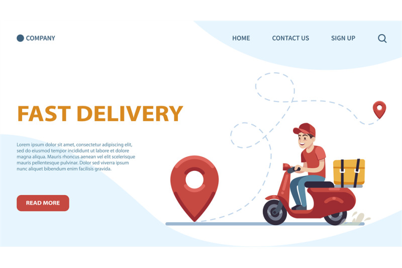 delivery-landing-page-courier-guy-on-moped-against-backdrop-of-citys