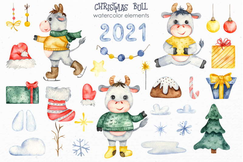 christmas-bull-watercolor-clipart