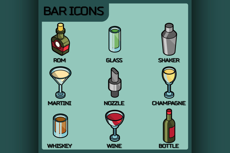 bar-color-outline-isometric-icons
