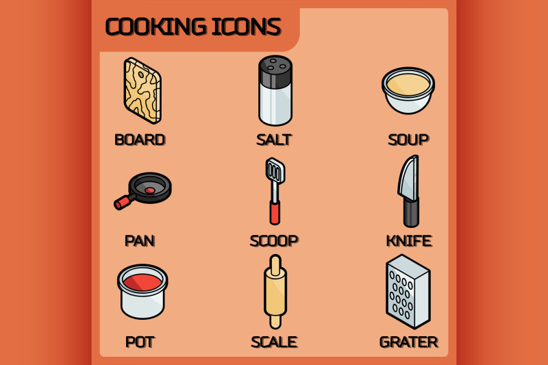 cooking-color-outline-isometric-icons