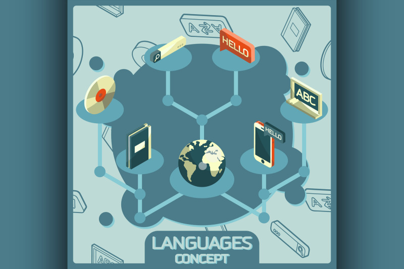 languages-color-isometric-concept-icons