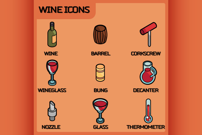 wine-outline-color-isometric-icons