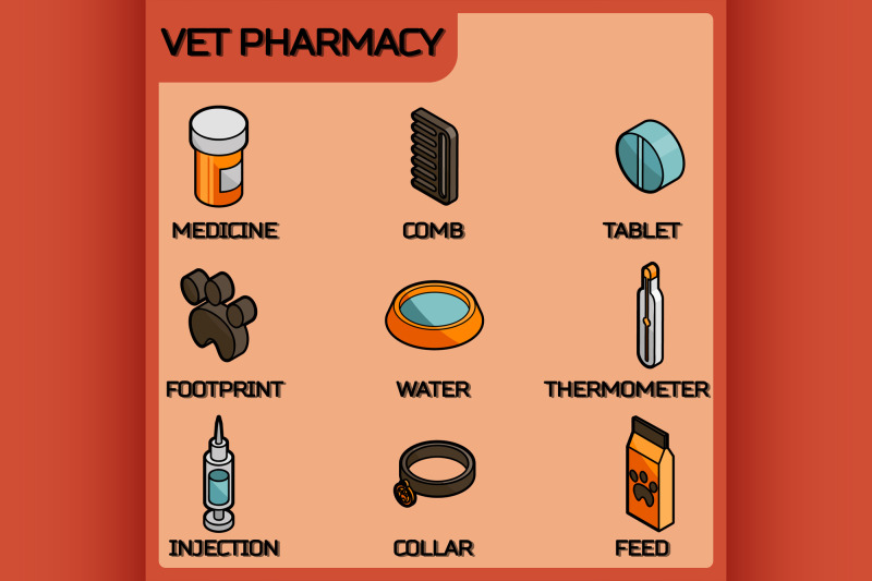 vet-pharmacy-color-outline-isometric-icons