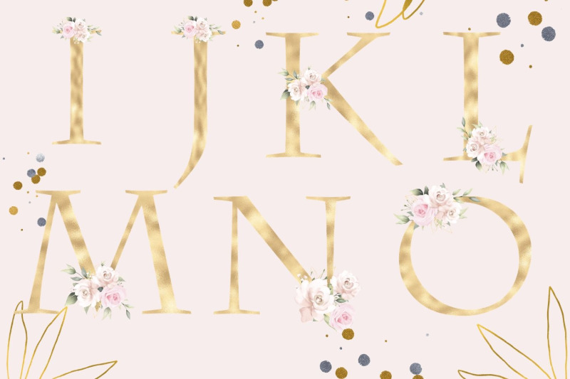 gold-foil-alphabet-with-pink-roses-floral-alphabet-clipart-rose-wedding-alphabet