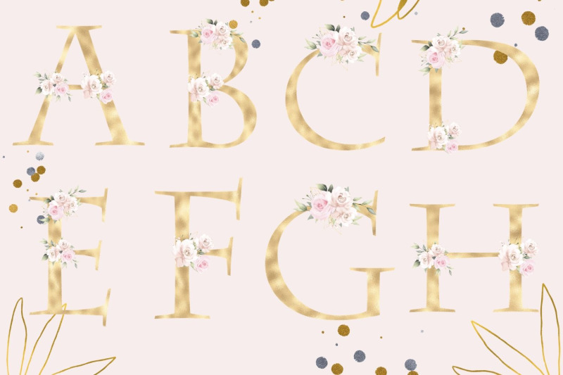 gold-foil-alphabet-with-pink-roses-floral-alphabet-clipart-rose-wedding-alphabet