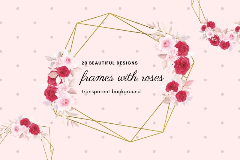 polygonal-geometric-frames-frames-with-red-roses