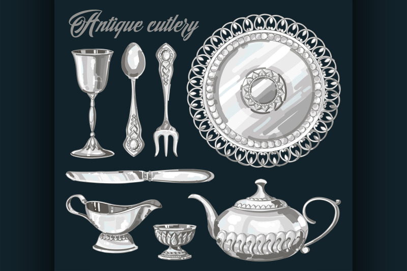 hand-drawn-antique-silver-cutlery-set