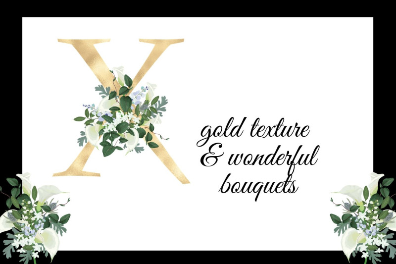 gold-foil-alphabet-with-white-lilies-floral-alphabet-clipart-gold-wedding-alphabet