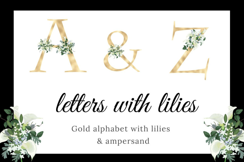 gold-foil-alphabet-with-white-lilies-floral-alphabet-clipart-gold-wedding-alphabet