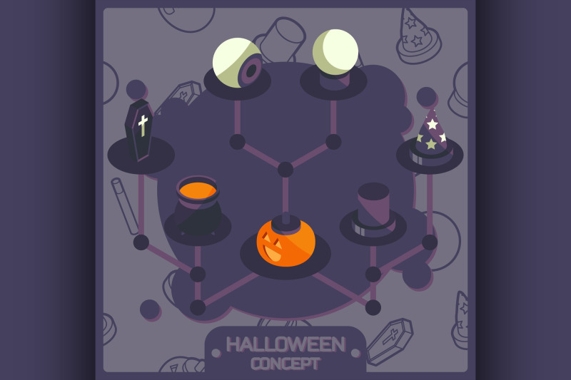 halloween-color-isometric-concept-icons