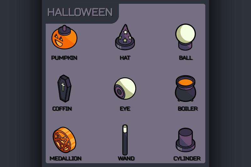 halloween-color-isometric-icons