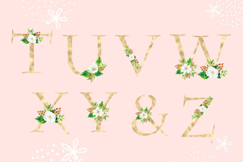 gold-foil-alphabet-with-white-flowers-floral-alphabet-clipart-gold-w