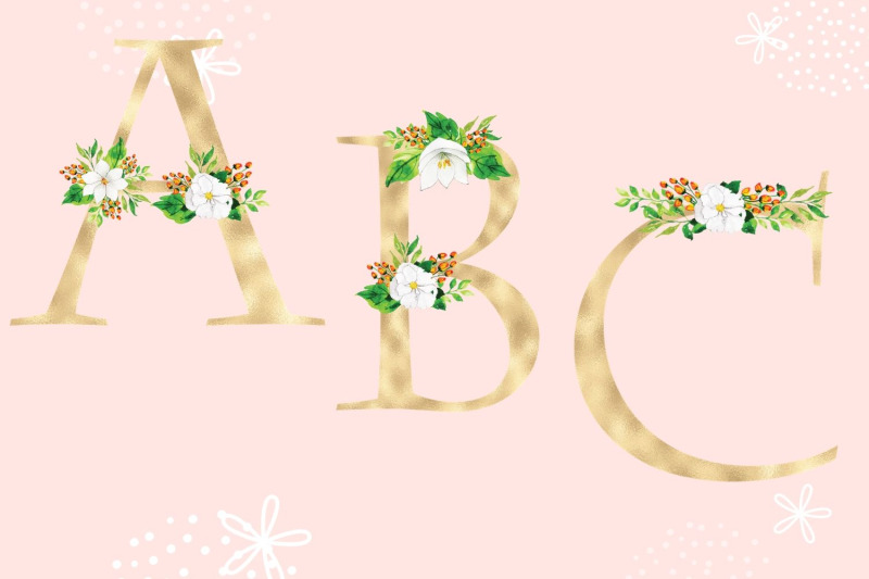 gold-foil-alphabet-with-white-flowers-floral-alphabet-clipart-gold-w