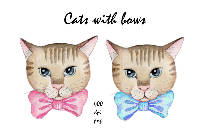 cats-with-bows-watercolor-illustrations