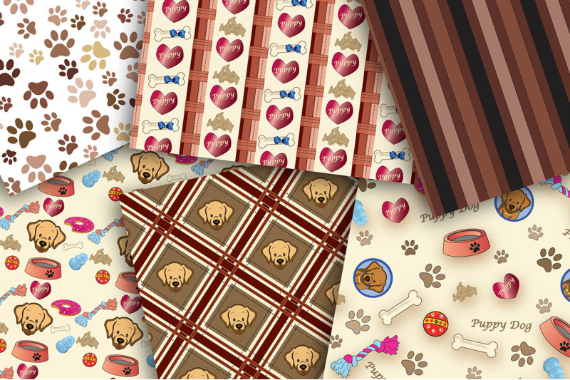 puppy-dog-set-digital-papers-puppies-hearts-stripes-plaid-scrapbo