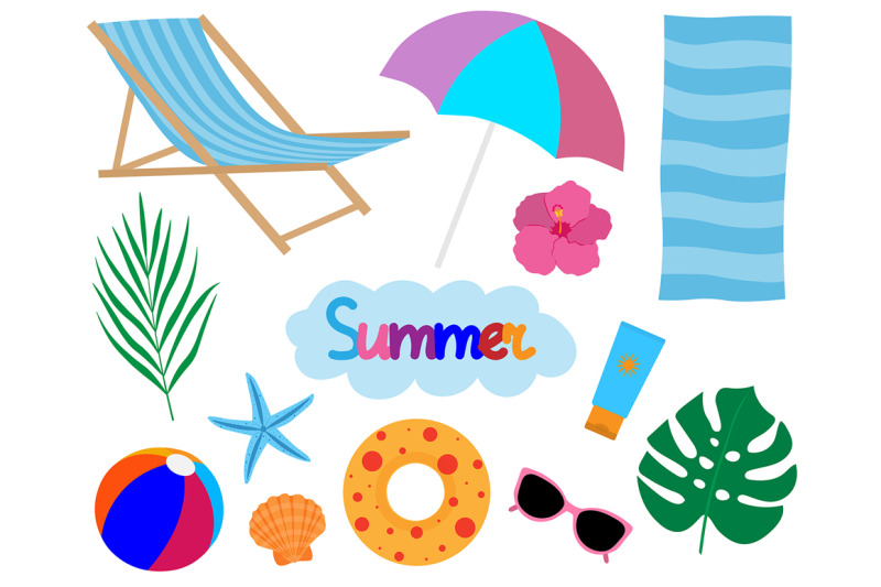 set-summer-sea-beach-vector-illustration