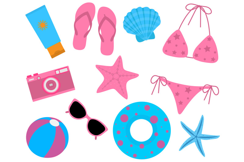 set-summer-sea-beach-vector-illustration