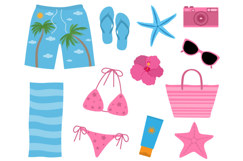 set-summer-sea-beach-vector-illustration