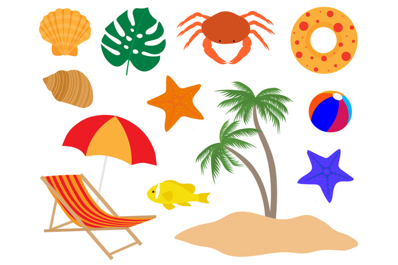 set-summer-sea-beach-vector-illustration