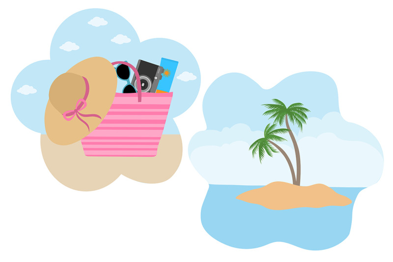 set-postcards-summer-sea-beach-vector-illustration