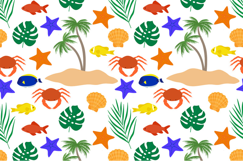 set-seamless-patterns-summer-sea-beach-vector-illustration