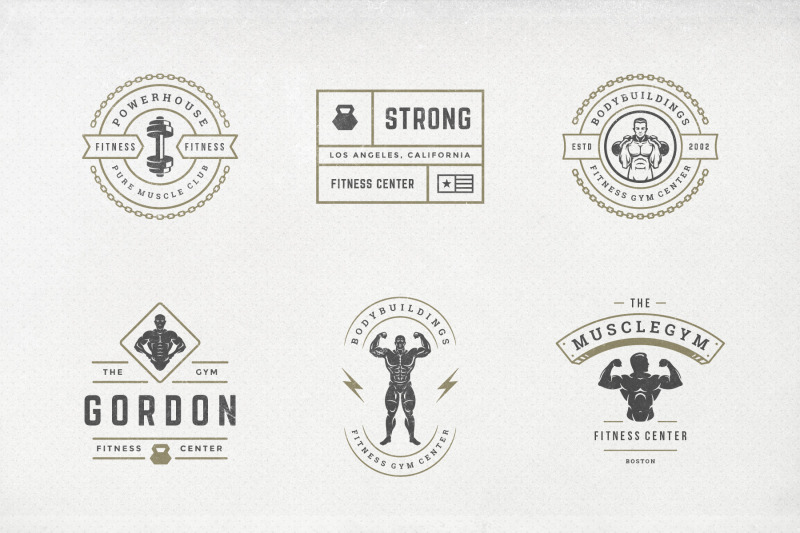 retro-fitness-amp-gym-logos-set