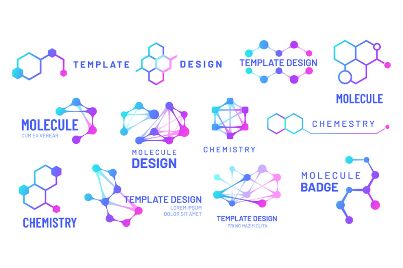 molecule-logos-chemistry-and-science-logotype-with-hexagonal-structur